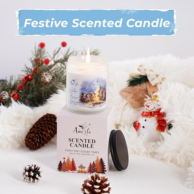 Hello Winter Candle | Fresh Citrus & Jasmine Scented Soy Candles - Winter Aromatherapy Candles Gift for Women & Men, Cozy