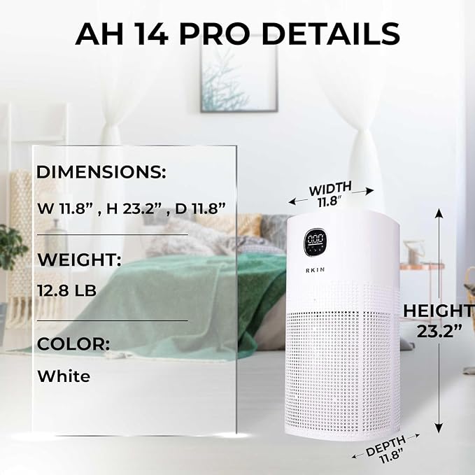 HEPA 14 Smart Air Purifier with 3+ Year Filters – WiFi & App Control, PM2.5 Monitor, Large Room Air Cleaner for Pets, Smoke
