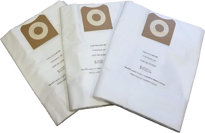 HEPA 3-Pack compatible 12-16 Gallon VF3502 Wet Dry Vac High-Efficiency Dust Bags, Wet Dry Vacuum Filter Bags. wood