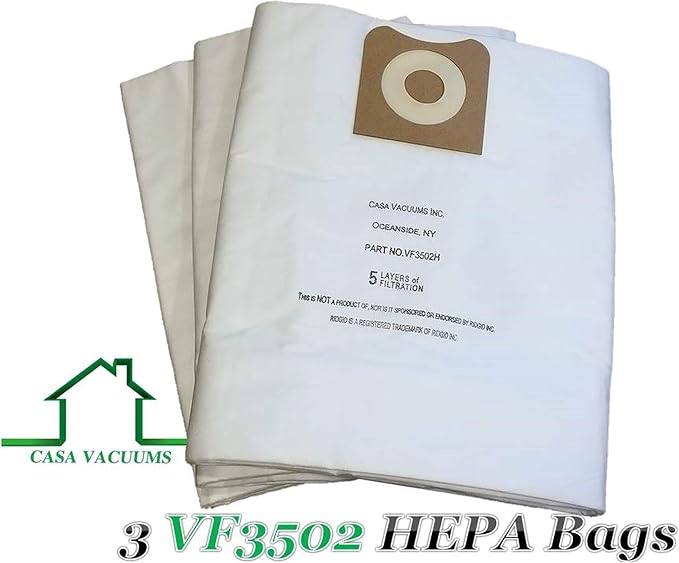 HEPA 3-Pack compatible 12-16 Gallon VF3502 Wet Dry Vac High-Efficiency Dust Bags, Wet Dry Vacuum Filter Bags. wood