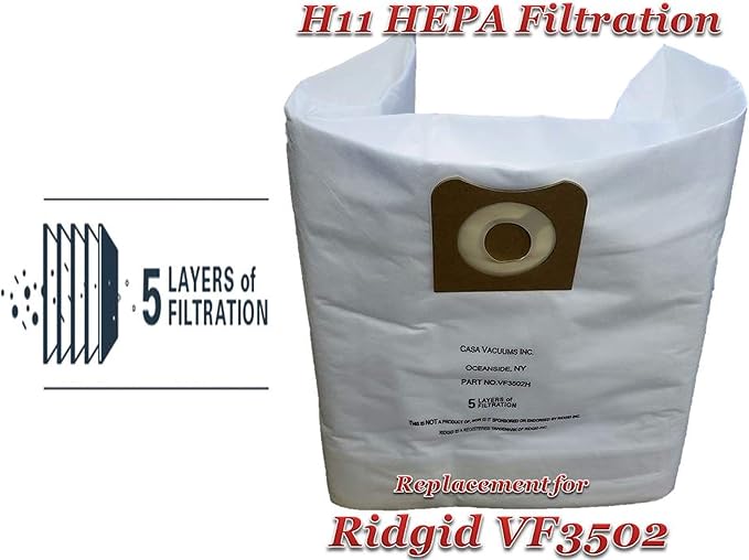 HEPA 3-Pack compatible 12-16 Gallon VF3502 Wet Dry Vac High-Efficiency Dust Bags, Wet Dry Vacuum Filter Bags. wood