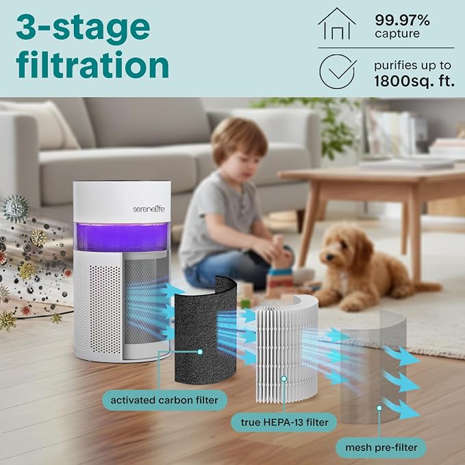 HEPA Air Purifier for Home, Compact Quiet Air Purifier with Filter Replacement Alert, Touch Controls, Aroma Box, 2 Fan Speeds