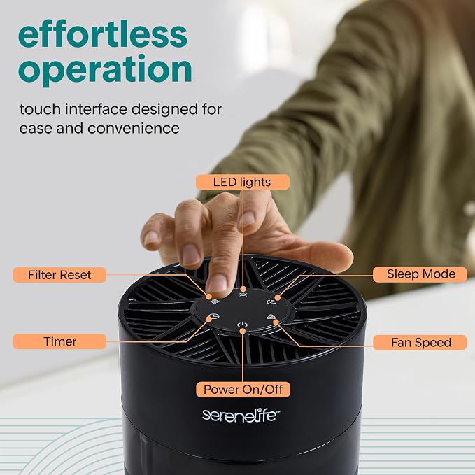 HEPA Air Purifier for Home, Compact Quiet Air Purifier with Filter Replacement Alert, Touch Controls, Aroma Box, 2 Fan Speeds