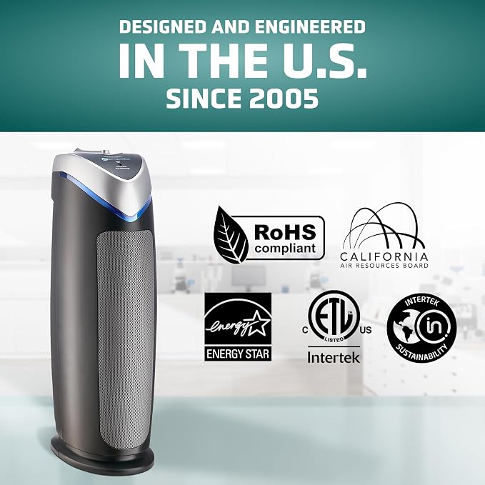 HEPA Air Purifier for Home, Large Rooms - 743 Sq. Ft. with HEPA Air Filter, UV-C Light & Odor Reduction, AC4825E, 22" Tower