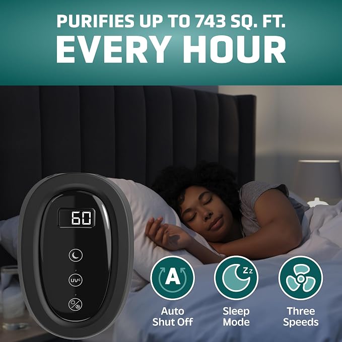 HEPA Air Purifier for Home, Large Rooms Up To 743 Sq. Ft. with HEPA PURE Air Filter, Air Quality Monitor & UV-C Light