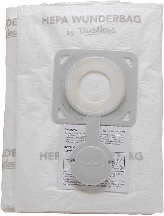 HEPA Technologies Wunderbag (4-7 Gallon)- Universal High Capacity Pre-Filter Bags for Wet Dry Vacuums, 2 Pack.