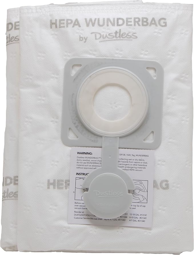 HEPA Technologies Wunderbag(8-10 Gallon)- Universal High Capacity Pre-Filter Bags for Wet Dry Vacuums, 2 Pack.