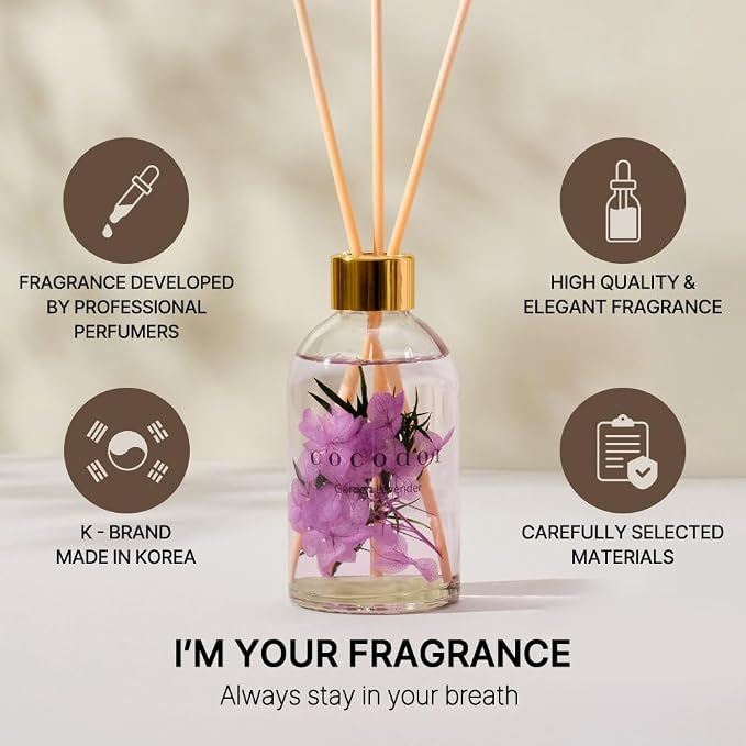 Herbarium Reed Diffuser/Garden Lavender/6.7oz(200ml)/ Fragrance Scent Essential Oil Stick Diffuser Set for Bedroom Bathroom