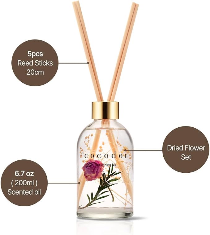 Herbarium Reed Diffuser/Garden Lavender/6.7oz(200ml)/ Fragrance Scent Essential Oil Stick Diffuser Set for Bedroom Bathroom