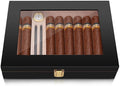 High Gloss Cigar Humidor Cigar Box for 10-15 Cigars, Real Solid Spanish Cedar Wood, Luxury Hygrometer and Humidifier, Desktop