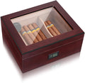 High Gloss Cigar Humidor Cigar Box, Real Solid Spanish Cedar Wood, Luxury Hygrometer and Humidifier, Desktop Humidors Gloss
