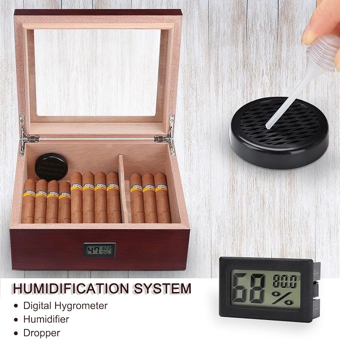 High Gloss Cigar Humidor Cigar Box, Real Solid Spanish Cedar Wood, Luxury Hygrometer and Humidifier, Desktop Humidors Gloss