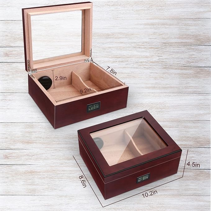 High Gloss Cigar Humidor Cigar Box, Real Solid Spanish Cedar Wood, Luxury Hygrometer and Humidifier, Desktop Humidors Gloss