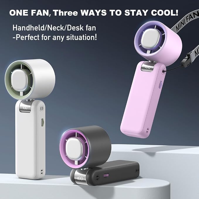 High Speed Handheld Fan, 13500 RPM Turbo Motor TEC Instant Cooling, 4000mAh Battery (3-23H) LCD Display, 3-in-1