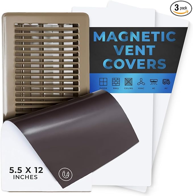 High Strength Magnetic Vent Cover 3 Pack (5.5" X 12") for Floor, Wall and Ceiling Steel Registers, Home and RV