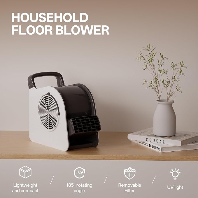High Velocity Blower Floor Fan, 355 CFM Air Mover Fan for Job Site and Home, Floor Drying Fan for Cooling and Ventilating