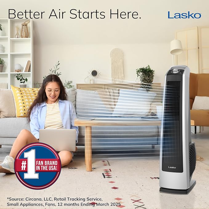 High Velocity Oscillating Tower Fan, 3 Powerful Speeds, Adjustable Directional Louvers, For Bedroom, Basement, Garage Use