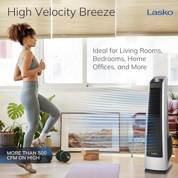 High Velocity Oscillating Tower Fan, 3 Powerful Speeds, Adjustable Directional Louvers, For Bedroom, Basement, Garage Use