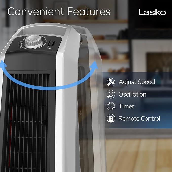 High Velocity Oscillating Tower Fan, 3 Powerful Speeds, Adjustable Directional Louvers, For Bedroom, Basement, Garage Use
