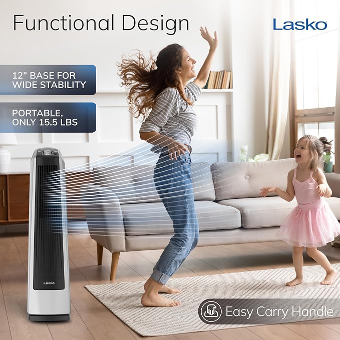 High Velocity Oscillating Tower Fan, 3 Powerful Speeds, Adjustable Directional Louvers, For Bedroom, Basement, Garage Use