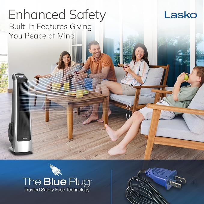 High Velocity Oscillating Tower Fan, 3 Powerful Speeds, Adjustable Directional Louvers, For Bedroom, Basement, Garage Use