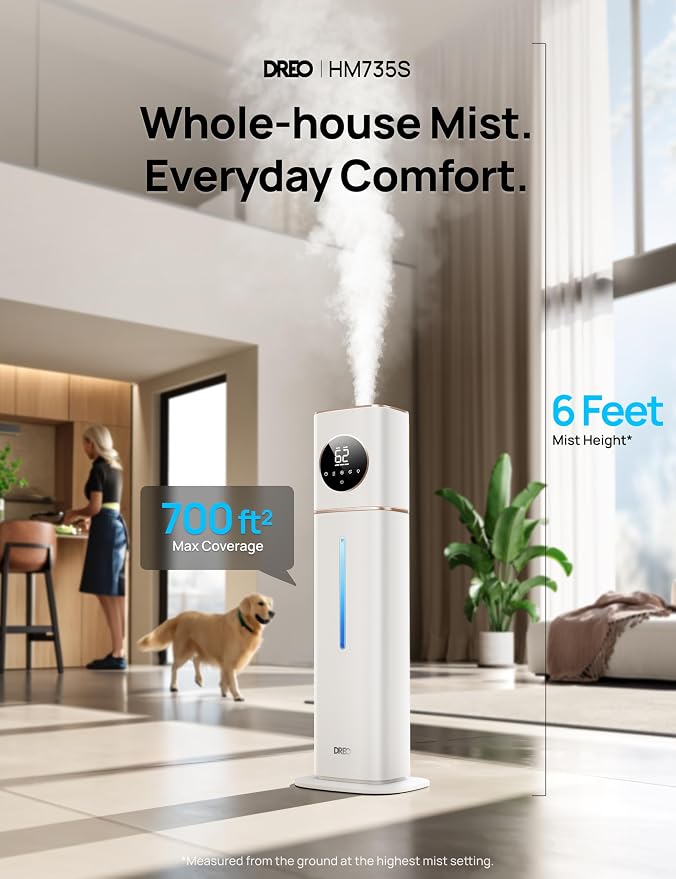 HM735S 11L Smart Humidifier Large Room 700 ft2, 100H Cool Mist Air Humidifiers for Bedroom, Top-Fill, Clean Tank Technology