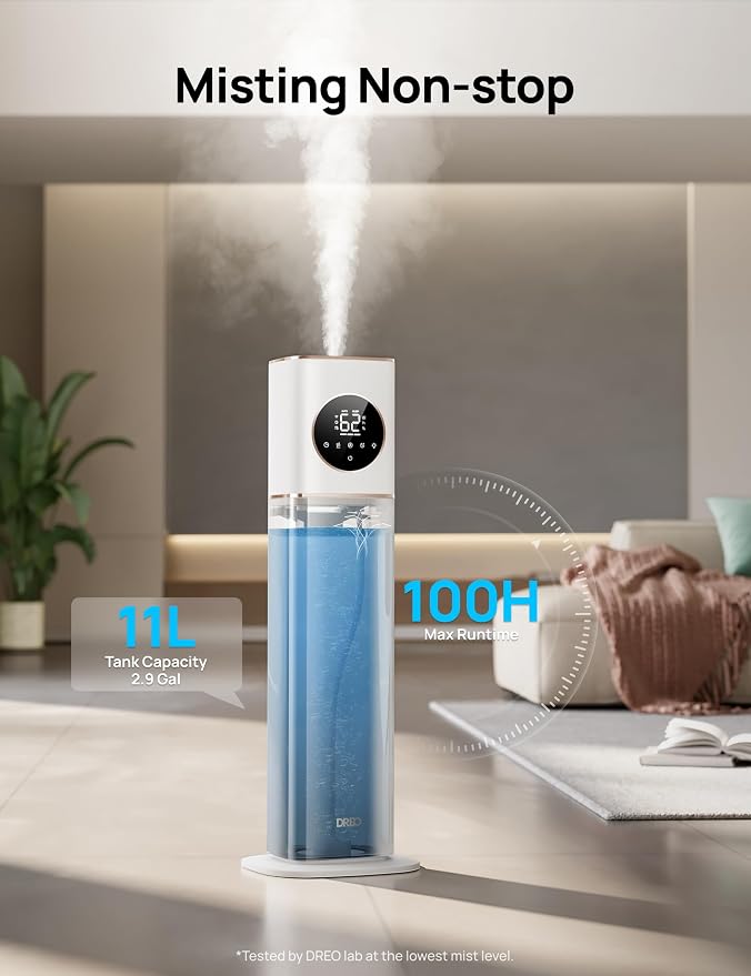 HM735S 11L Smart Humidifier Large Room 700 ft2, 100H Cool Mist Air Humidifiers for Bedroom, Top-Fill, Clean Tank Technology