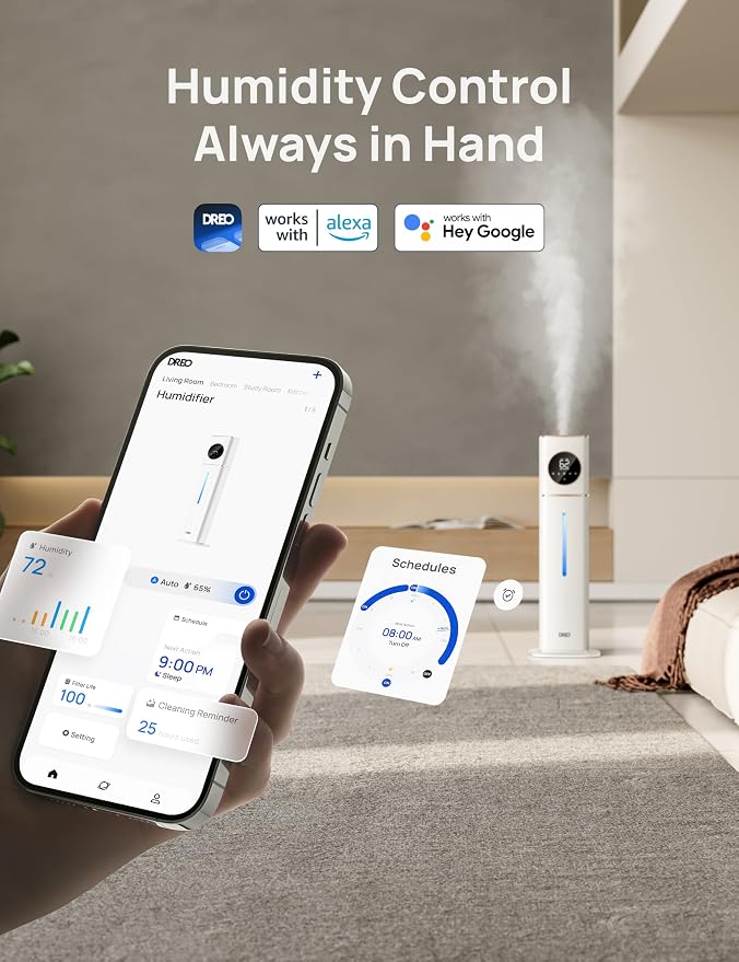 HM735S 11L Smart Humidifier Large Room 700 ft2, 100H Cool Mist Air Humidifiers for Bedroom, Top-Fill, Clean Tank Technology