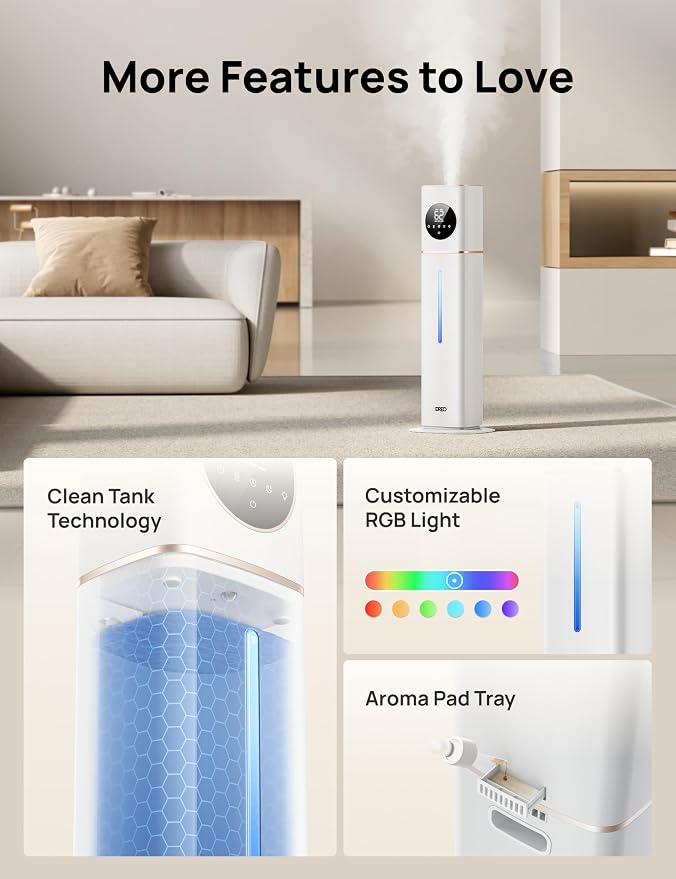 HM735S 11L Smart Humidifier Large Room 700 ft2, 100H Cool Mist Air Humidifiers for Bedroom, Top-Fill, Clean Tank Technology