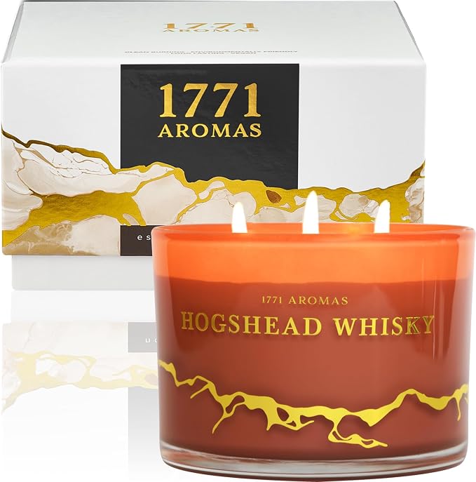 Hogshead Whisky Scented Candles - 100% Natural Soy Wax - Large 3 Wick Jar Candle - Up to 50 Hours Burning Time, product image
