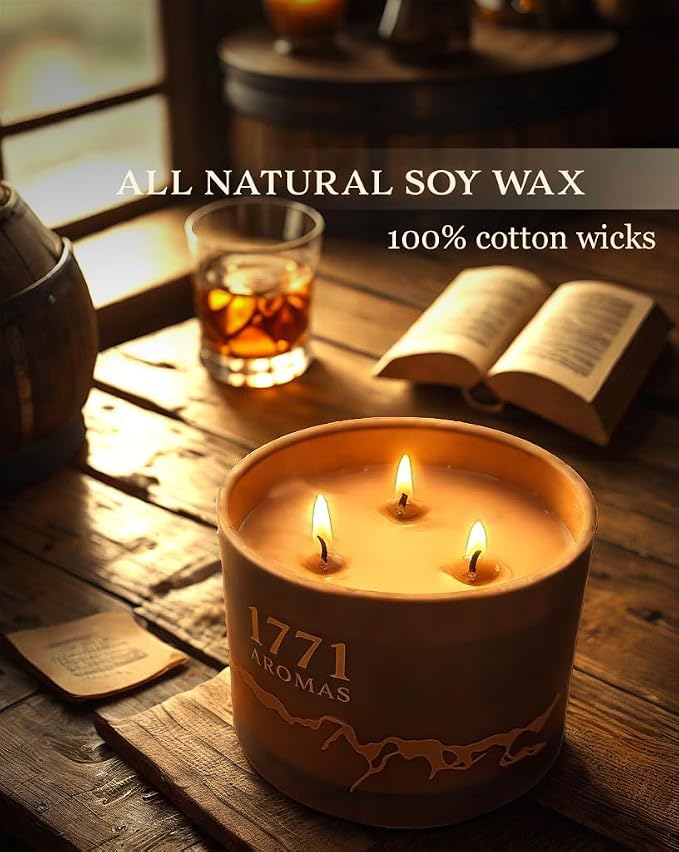 Hogshead Whisky Scented Candles - 100% Natural Soy Wax - Large 3 Wick Jar Candle - Up to 50 Hours Burning Time, alternate