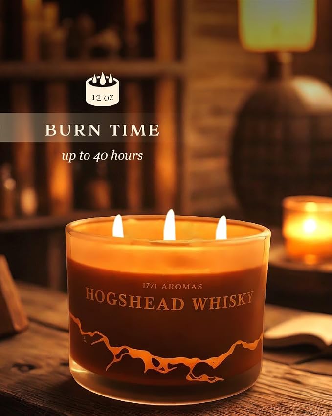 Hogshead Whisky Scented Candles - 100% Natural Soy Wax - Large 3 Wick Jar Candle - Up to 50 Hours Burning Time, alternate