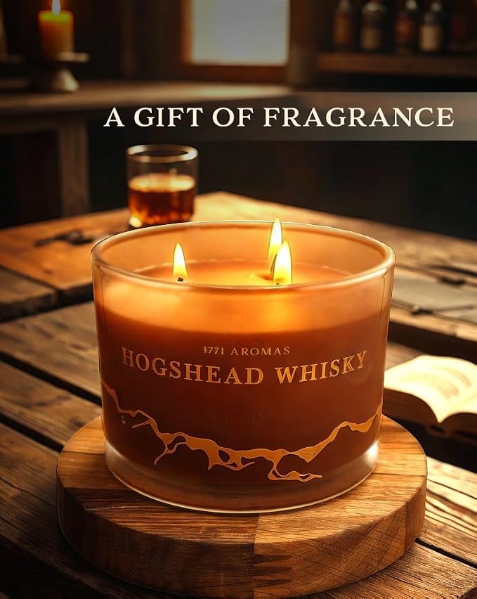 Hogshead Whisky Scented Candles - 100% Natural Soy Wax - Large 3 Wick Jar Candle - Up to 50 Hours Burning Time, alternate