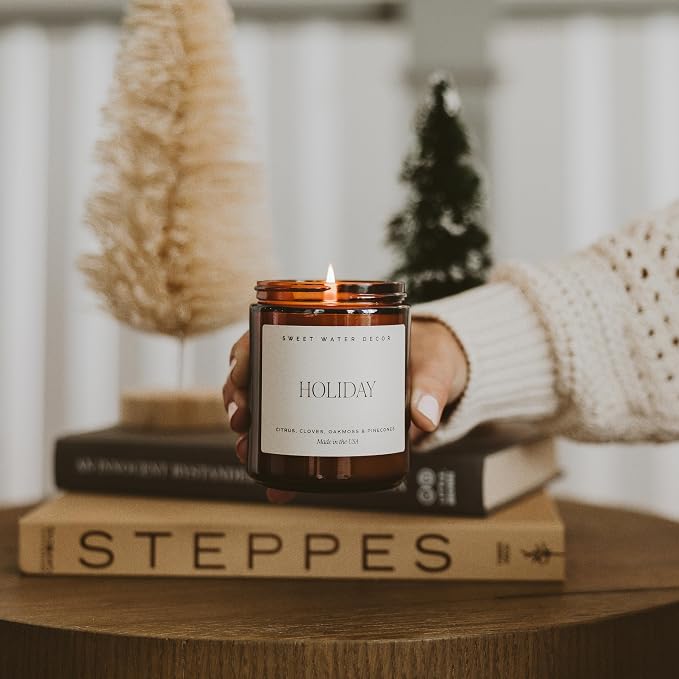 Holiday Candle | Cloves, Pine, and Sandalwood Festive Christmas Scented Soy Candles for Home | 9oz, alternate product view 2
