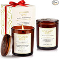 Holiday Candle Gift Set–2 Pack Wood Wick Cinnamon Apple Scented Candles,Long Lasting Natural Soy Wax Candles with Gift