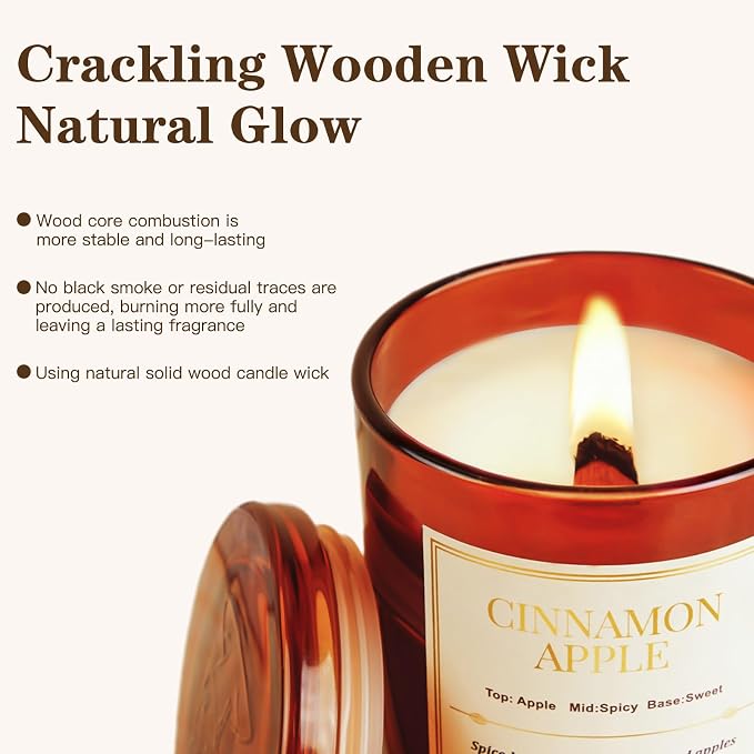 Holiday Candle Gift Set–2 Pack Wood Wick Cinnamon Apple Scented Candles,Long Lasting Natural Soy Wax Candles with Gift