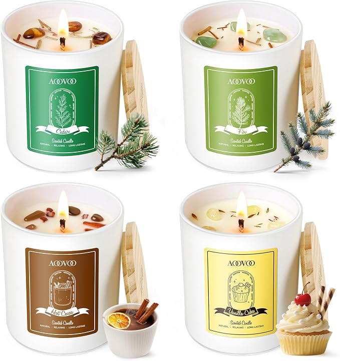 Holiday Candles Set for Women - 4 Pack Candles for Home Scented, Aromatherapy Candle with Crystals, product image