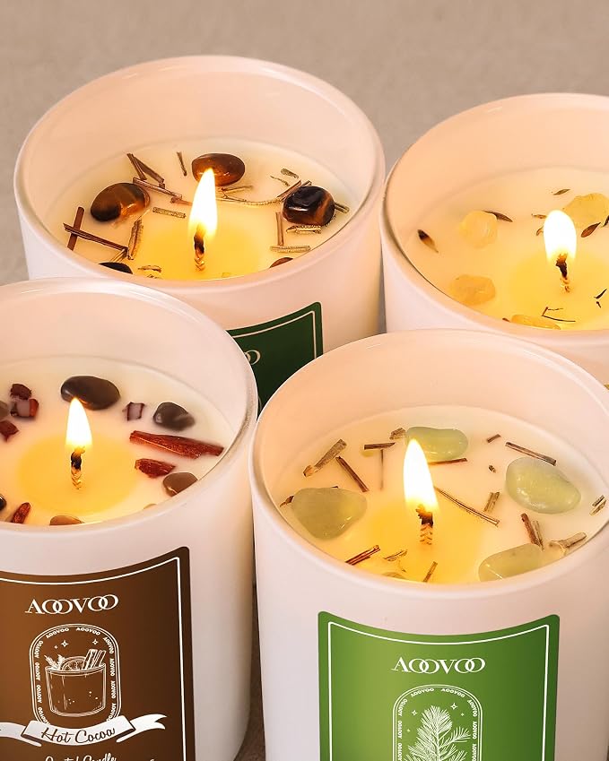 Holiday Candles Set for Women - 4 Pack Candles for Home Scented, Aromatherapy Candle with Crystals, alternate product view 3