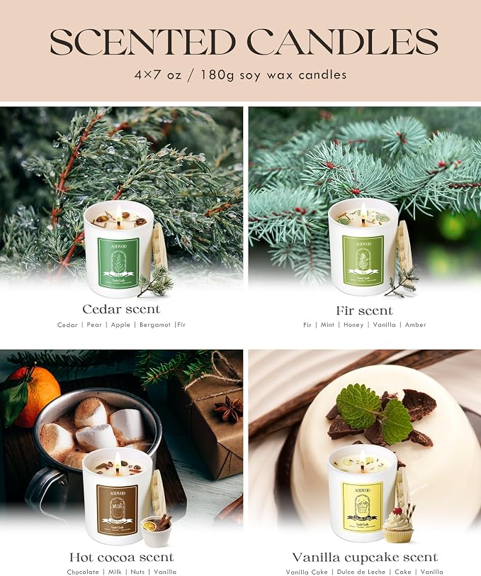 Holiday Candles Set for Women - 4 Pack Candles for Home Scented, Aromatherapy Candle with Crystals, alternate product view 4