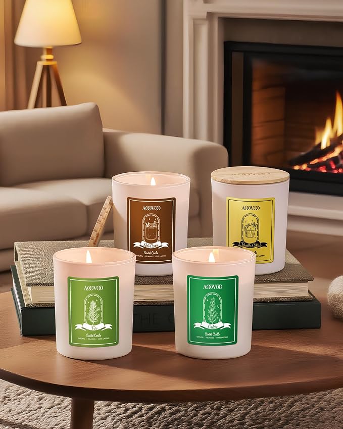 Holiday Candles Set for Women - 4 Pack Candles for Home Scented, Aromatherapy Candle with Crystals, alternate product view 5