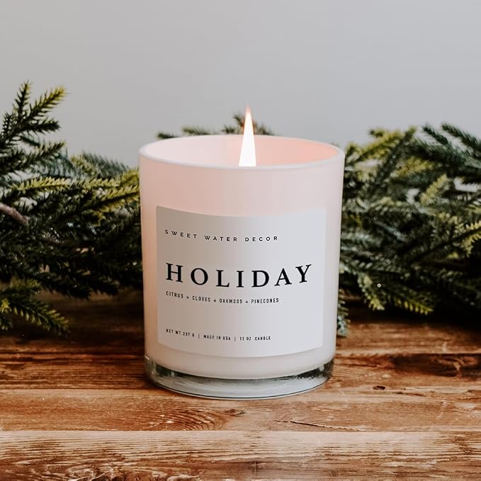 Holiday Soy Candle - Citrus, Cloves, Black Dahlia Petals, Pine Cones and Oakmoss Holiday Scented, alternate product view 5