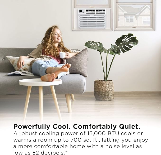 Home 15,000 BTU Window Air Conditioner, Energy Star, Cools Rooms up to 700 Sq. Ft., 3 Fan Speeds, Quiet, Multiple Modes