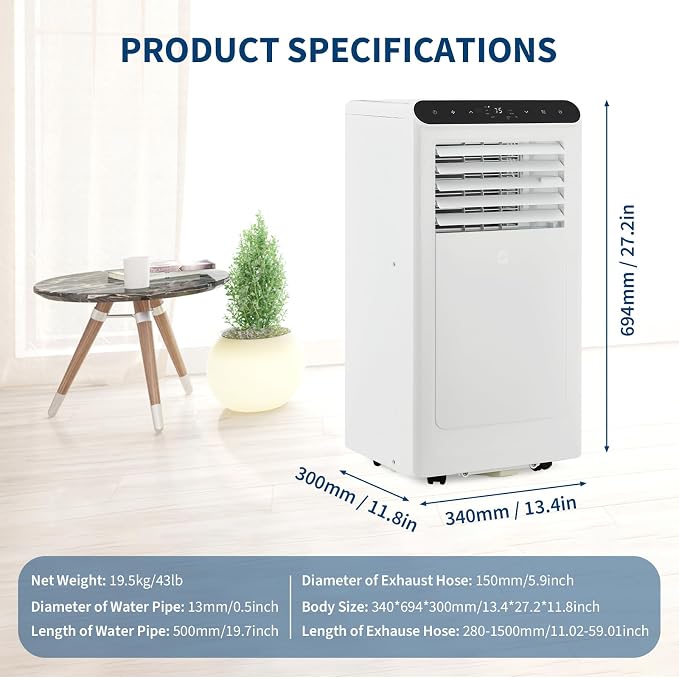 Home 2025 Model Portable Air Conditioner, 10000 BTU Air Conditioner Cool Up to 550 Sq.Ft, 3-in-1 AC Unit, Dehumidifier, Fan