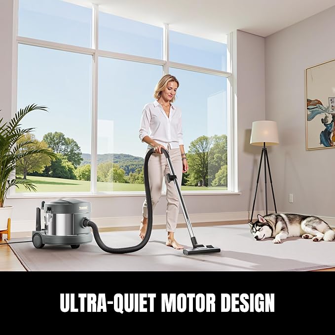 Home 4 Gallon Canister Vacuum, 800W Ultra-Quiet Canister Vacuum Cleaner, 35Ft. Cord, Model SCQ15-HEPA, Gray-Gold 35Ft Gray