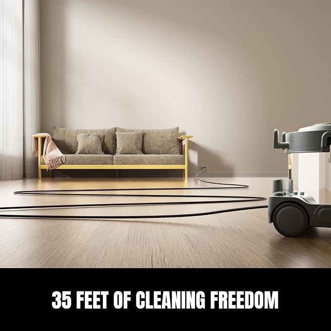 Home 4 Gallon Canister Vacuum, 800W Ultra-Quiet Canister Vacuum Cleaner, 35Ft. Cord, Model SCQ15-HEPA, Gray-Gold 35Ft Gray