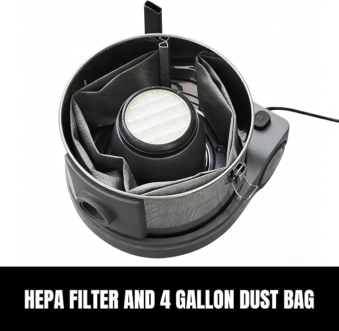 Home 4 Gallon Canister Vacuum, 800W Ultra-Quiet Canister Vacuum Cleaner, 35Ft. Cord, Model SCQ15-HEPA, Gray-Gold 35Ft Gray