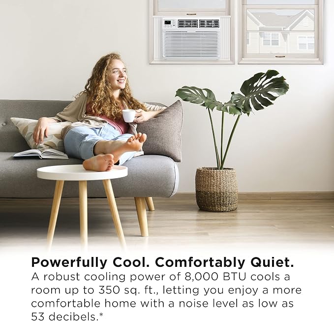 Home 8,000 BTU Smart Window Air Conditioner, App & Voice Control, Energy Star, Cools Rooms up to 350 Sq. Ft., 3 Fan Speeds