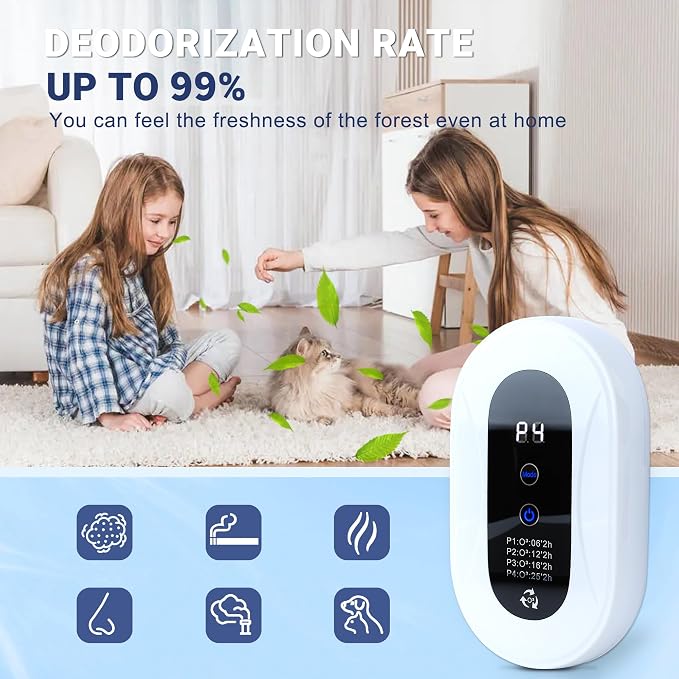 Home Air Purifier for 99% Strong Odor Cat Box Deodorizer for Pets Poof Plug in Ionizers Air Freshener for Bedroom Kitchen