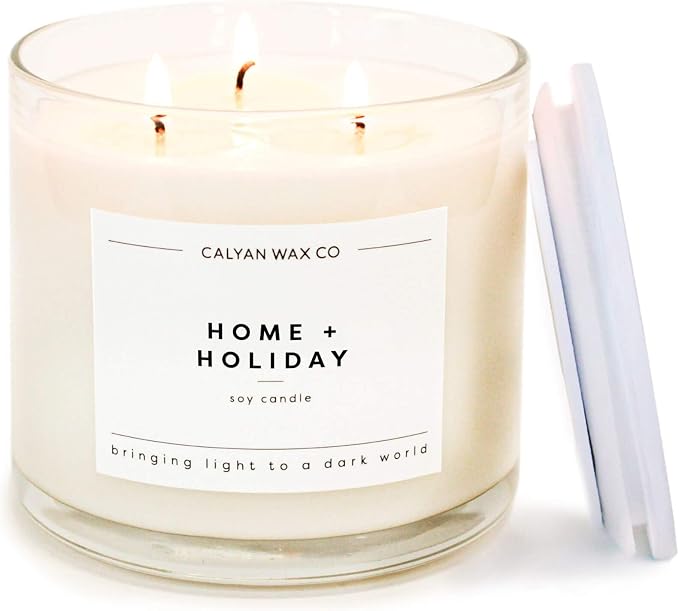 . Home & Holiday 3 Wick Scented Candle - 43 Hour Burn - Luxury 3 Wick Soy Candles, product image