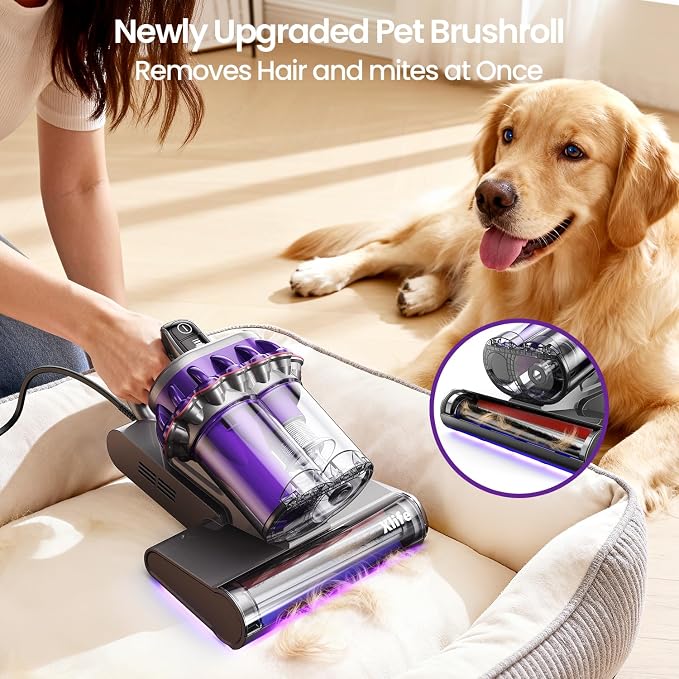 Home Mattress Vacuum Cleaner, Bed Vacuum with 2 Roller Brushes for Pet Hair, 253.7nm UV-C Light, 140F° Heating, alternate
